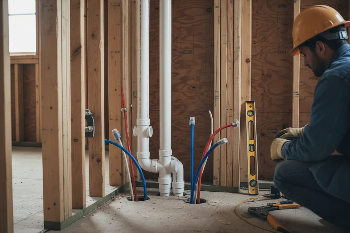 Drain and supply rough-in during Sump Pump Repair in Walpole